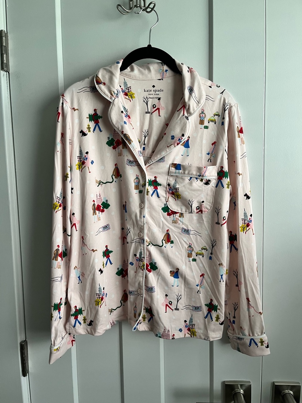 kate spade New York Light Pink Illustrated Button-Up Pajama Top Sz S